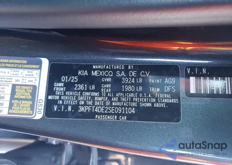 2025 Kia K4 Lx z USA, uszkodzony, nr VIN 3KPFT4DE2SE091104